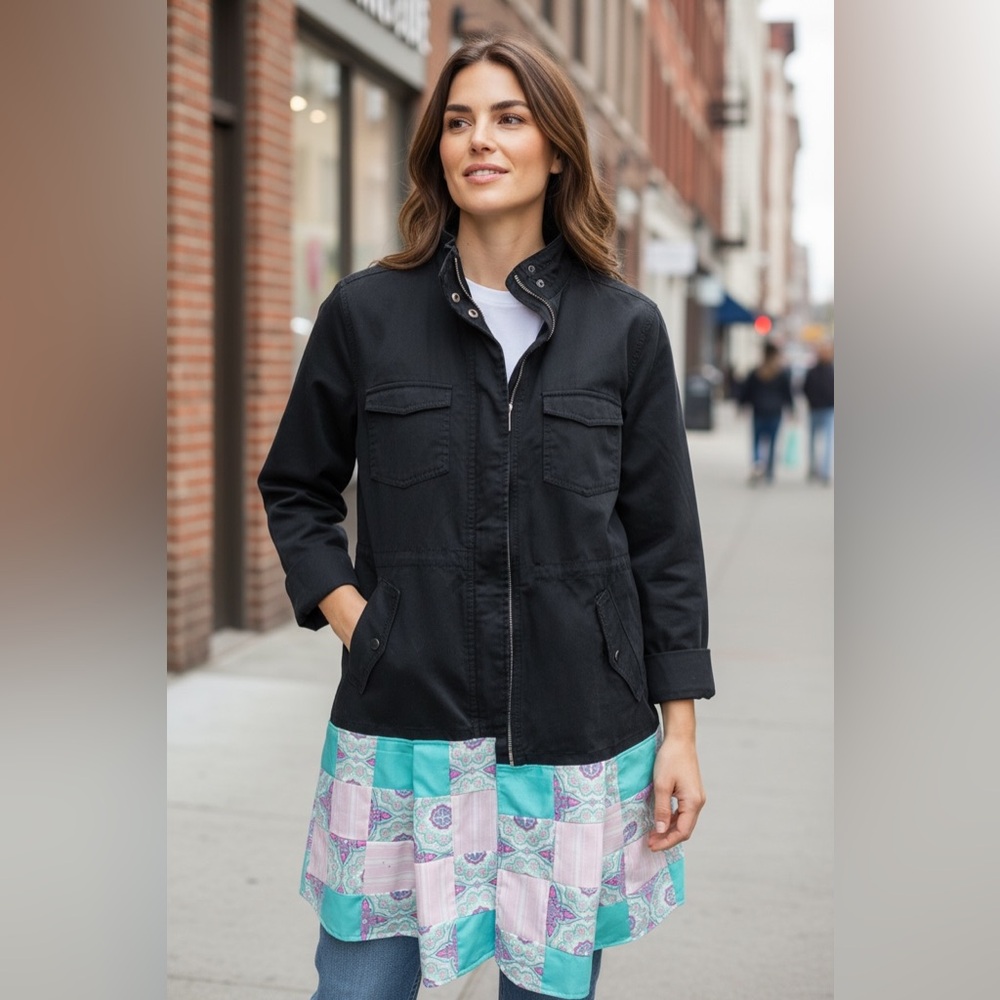Upcycled Black Patchwork Women's Duster Jacket - image 2